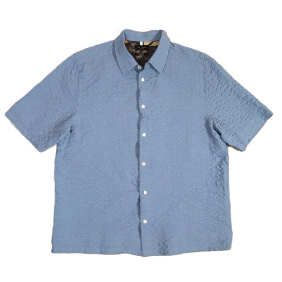 Ted Baker Seersucker Shirt Mens Size 5 XL Blue Hawaiian Aloha Summer Beach - Picture 1 of 7